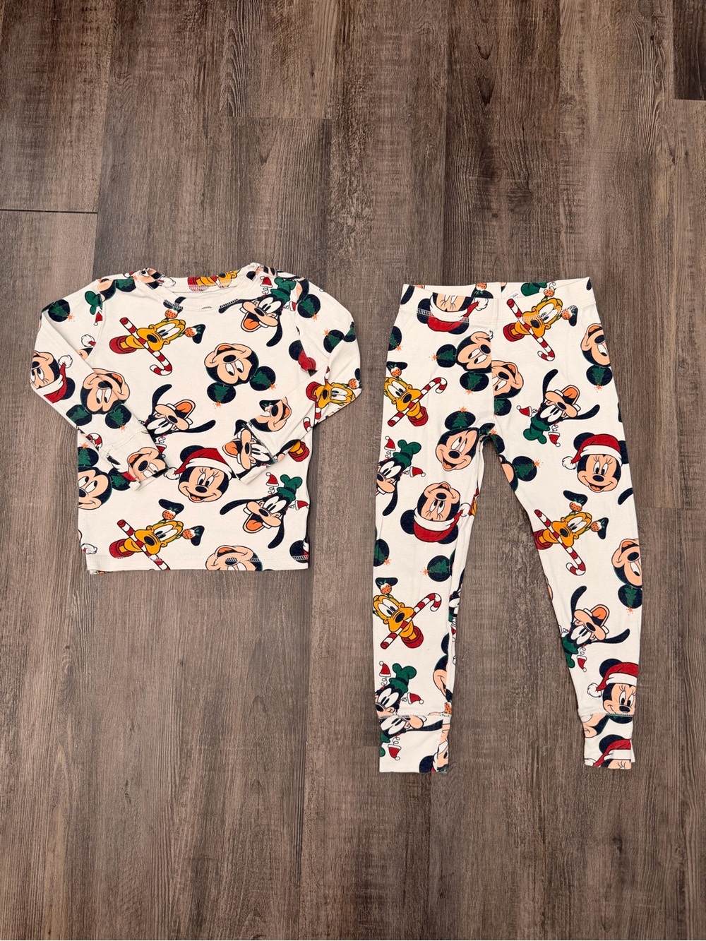 GAP White Holiday Character Pajama Set with Red and Green Accents